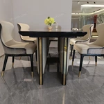 Angled Top Dining Table with Diamond-Quilted Leather Pedestal and Gold Inlay